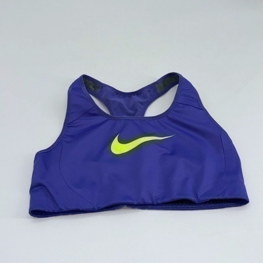 UEC Nike purple with yellow swoosh dri fit moderate impact sports bra small